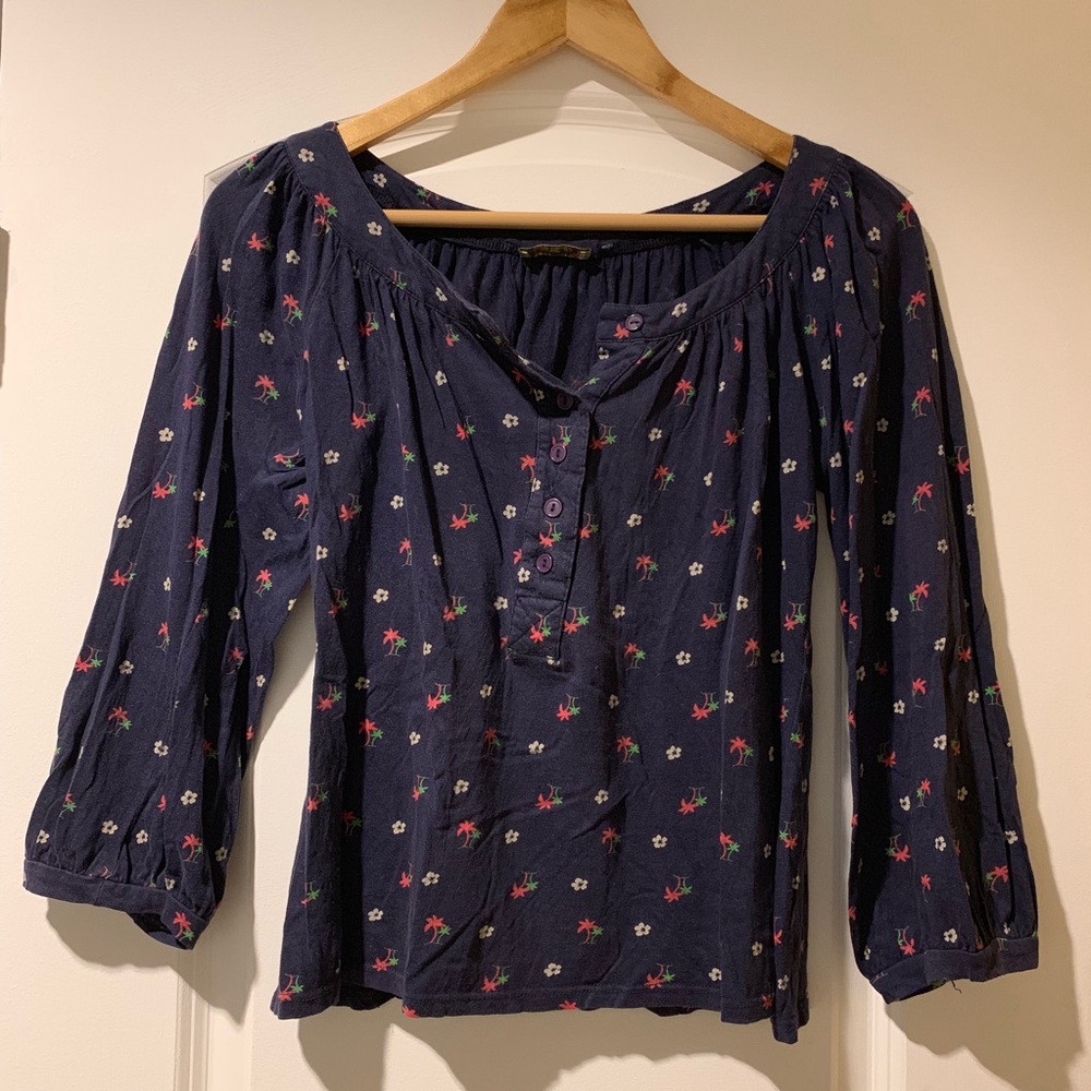 Floral Palm Tree Henley Blouse